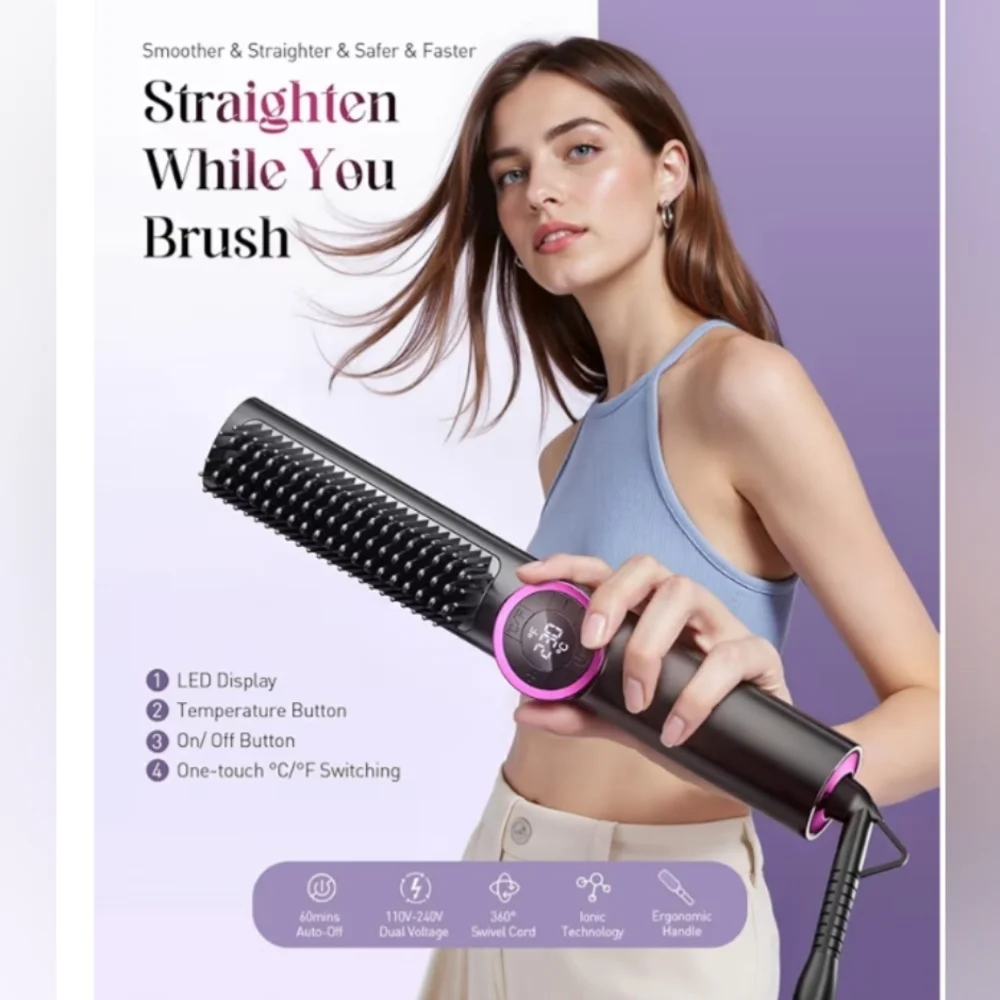 NEW‎ Hair Straightener Brush..15 Temps..LED Display..Dual Voltage